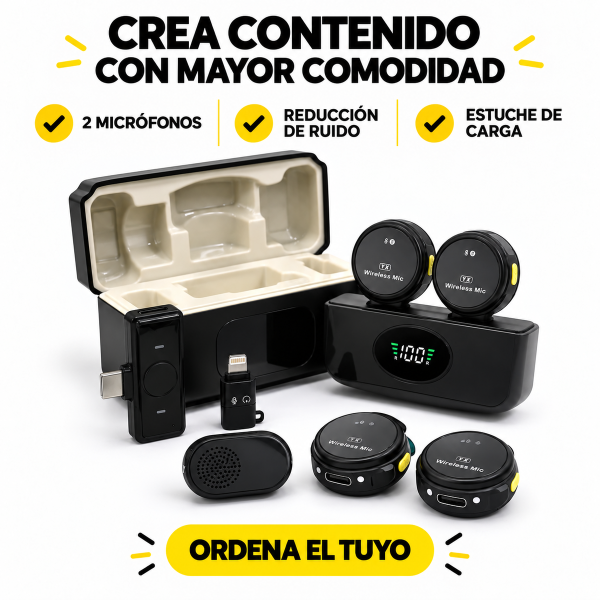 Micrófono Inalámbrico Doble V2 con Estuche