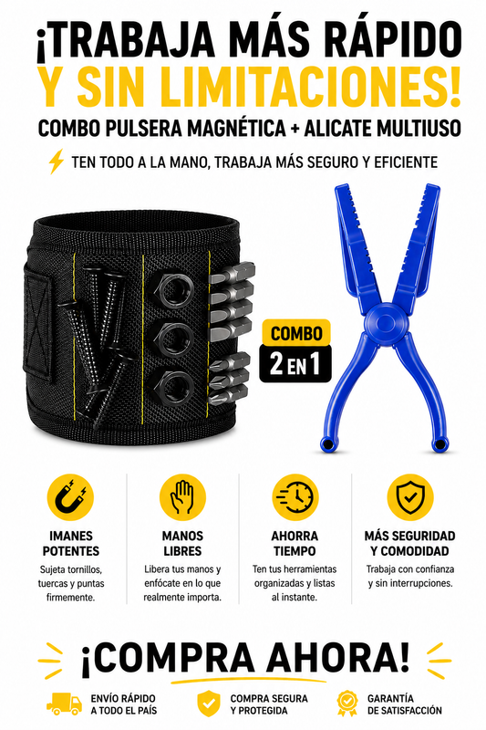 Combo Manos Seguras: Pulsera Magnética + Sujetador de Clavos