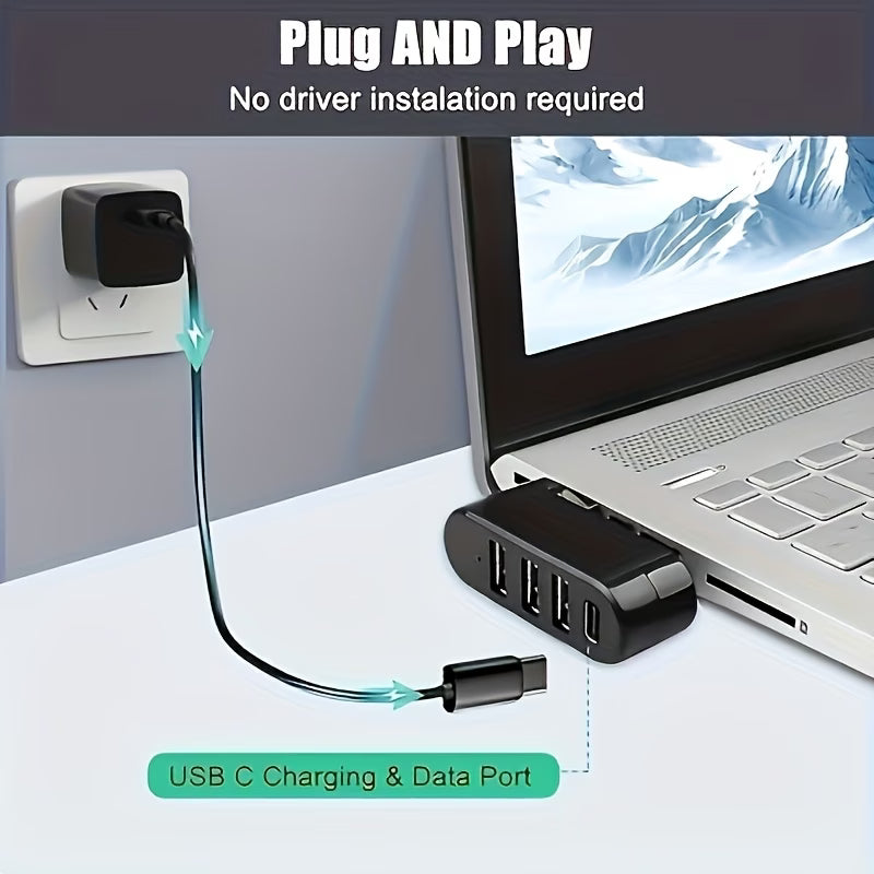 HUB USB VIENON 4 EN 1 GIRATORIO 180° – 3 PUERTOS USB Y 1 TIPO C
