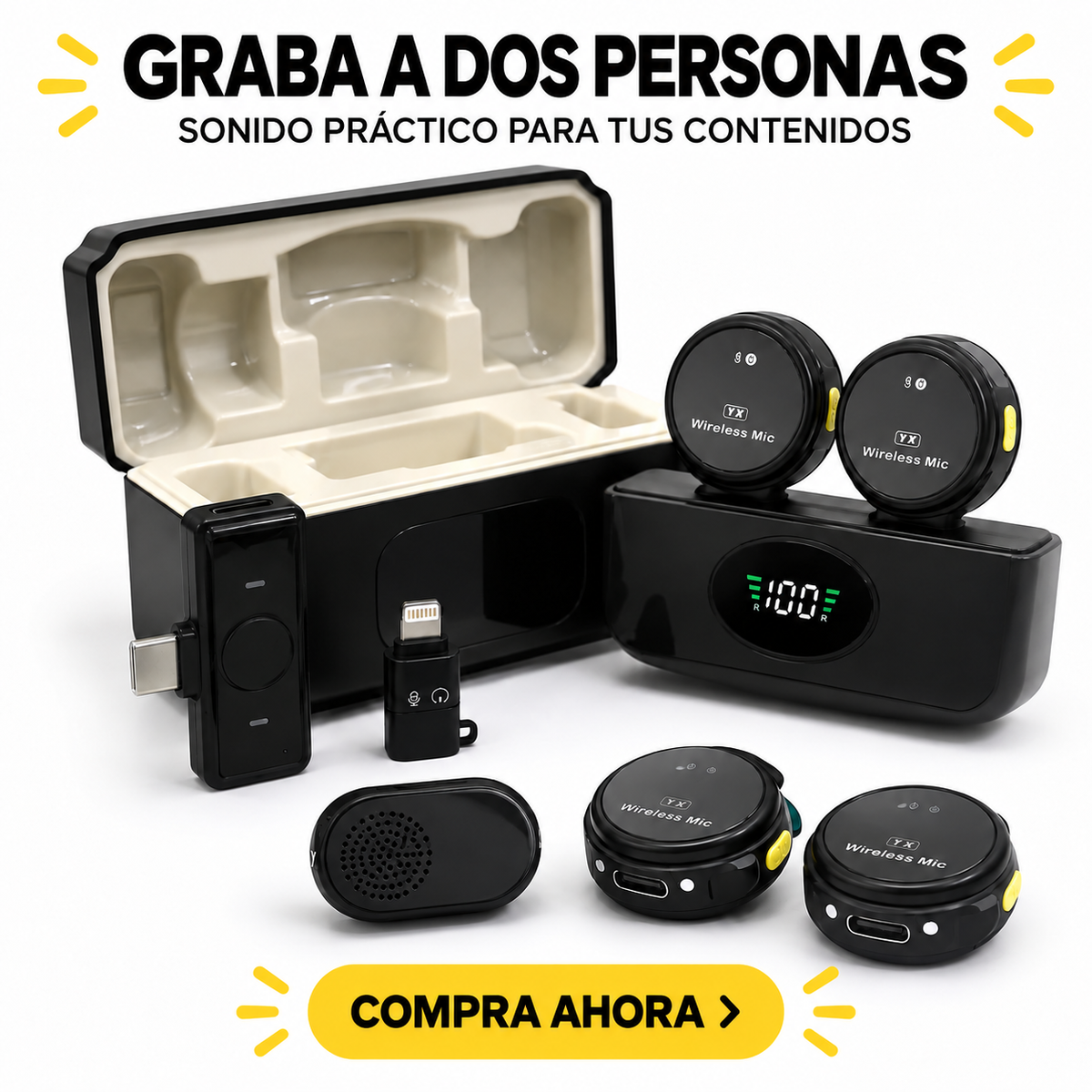 Micrófono Inalámbrico Doble V2 con Estuche