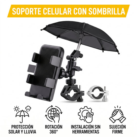 Soporte para Celular con Sombrilla para Bicicleta y Moto – Giratorio 360°