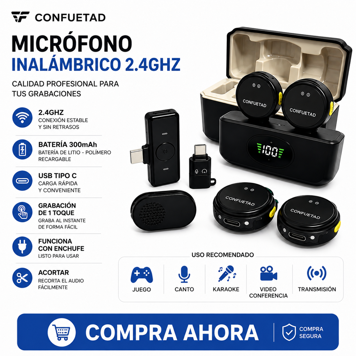 Micrófono Inalámbrico Doble V2 con Estuche