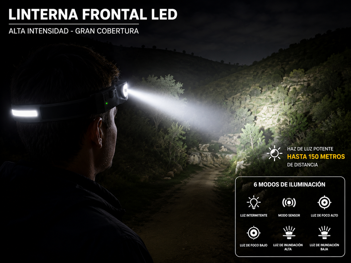 Linterna Frontal LED Manos Libres con Sensor de Movimiento
