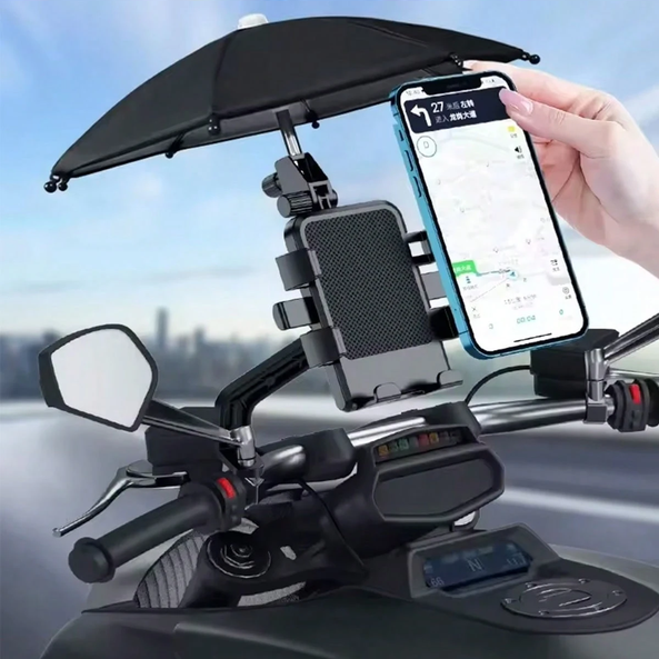Soporte para Celular con Sombrilla para Bicicleta y Moto – Giratorio 360°