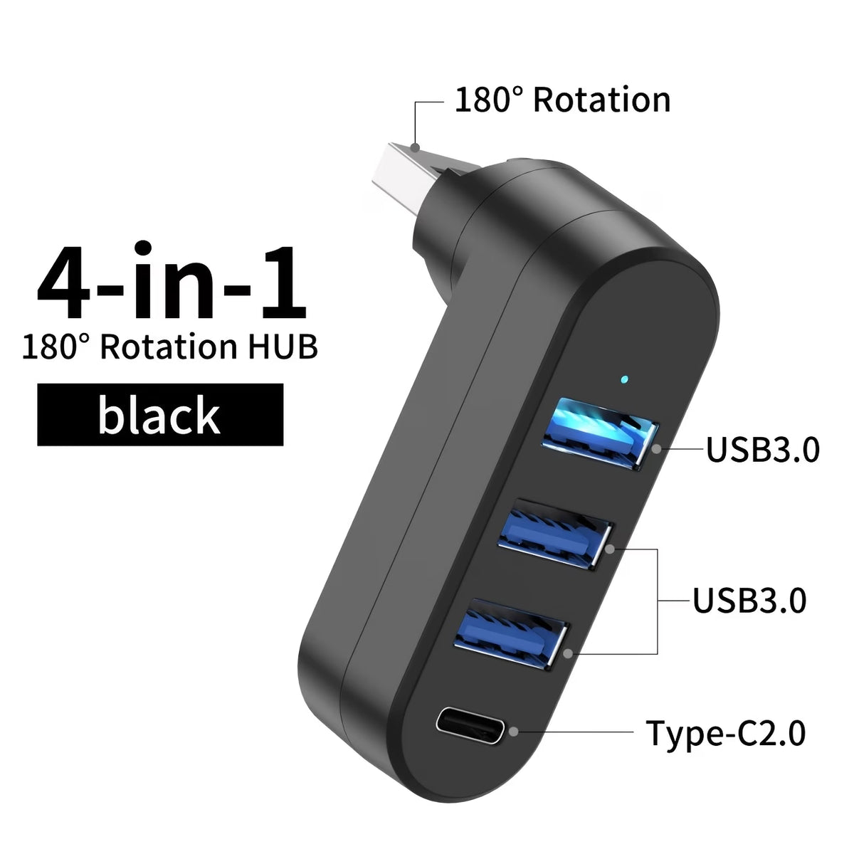 HUB USB VIENON 4 EN 1 GIRATORIO 180° – 3 PUERTOS USB Y 1 TIPO C
